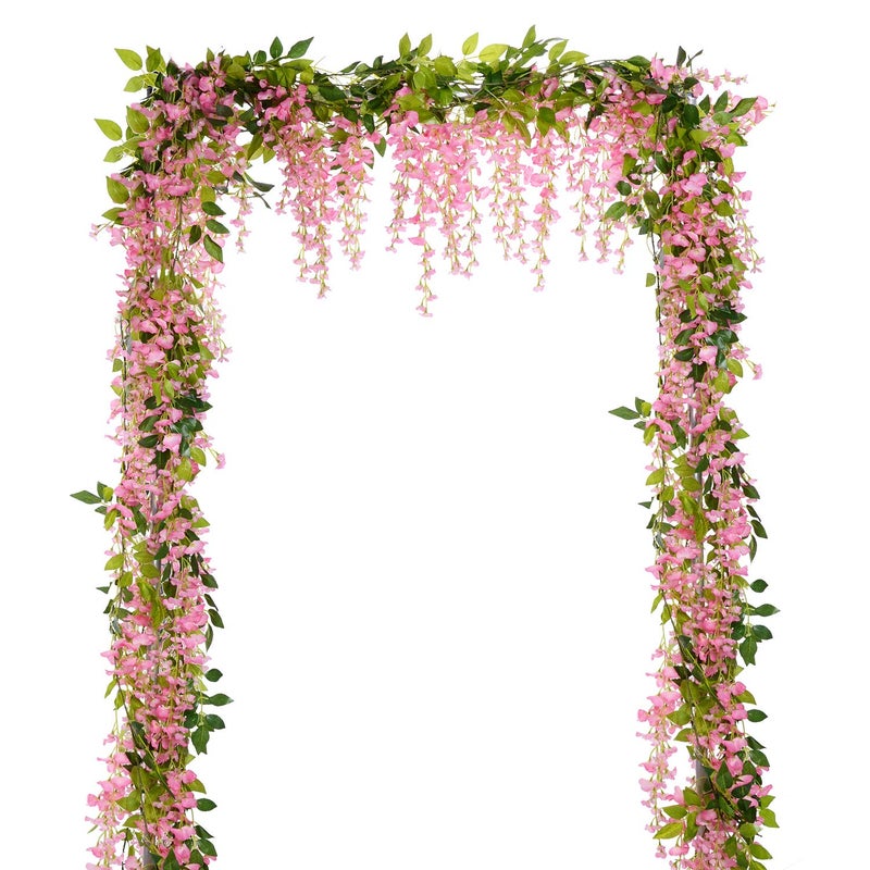 Lvydec Wisteria Artificial Flowers Garland, 4 Pcs Total 28.8ft Artificial Wisteria Vine Silk Hanging Flower for Home Garden Outdoor Ceremony Wedding Arch Floral Decor (Pink) - Image 1